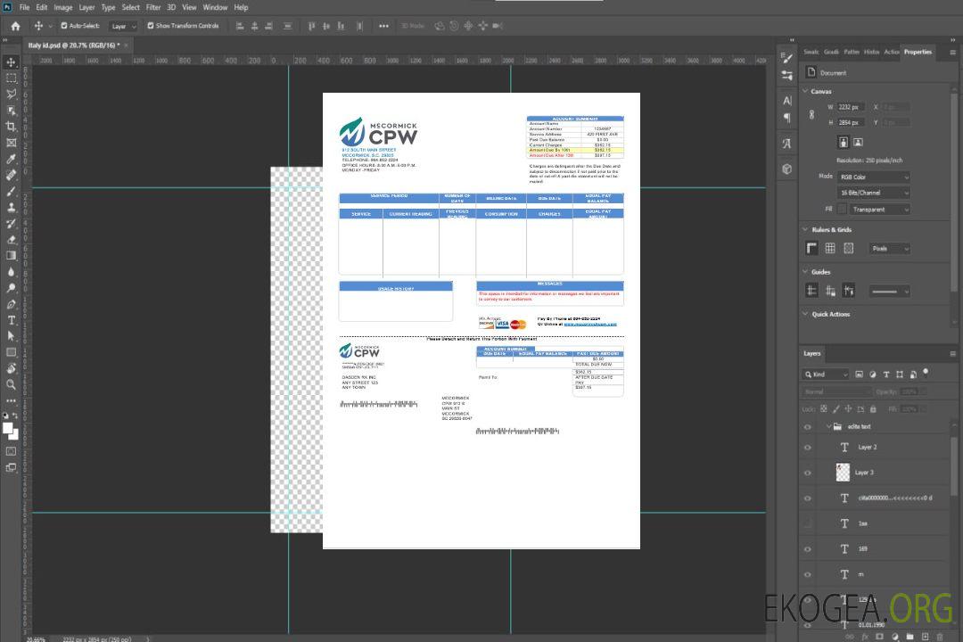 Modèle de facture de services publics commerciaux USA CPW aux formats Word et PDF template